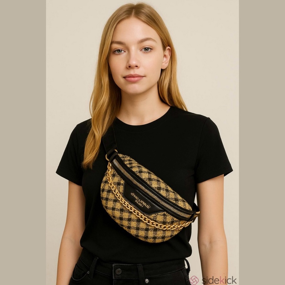 Cahres & Heka Houndstooth Tweed Crossbody Bag